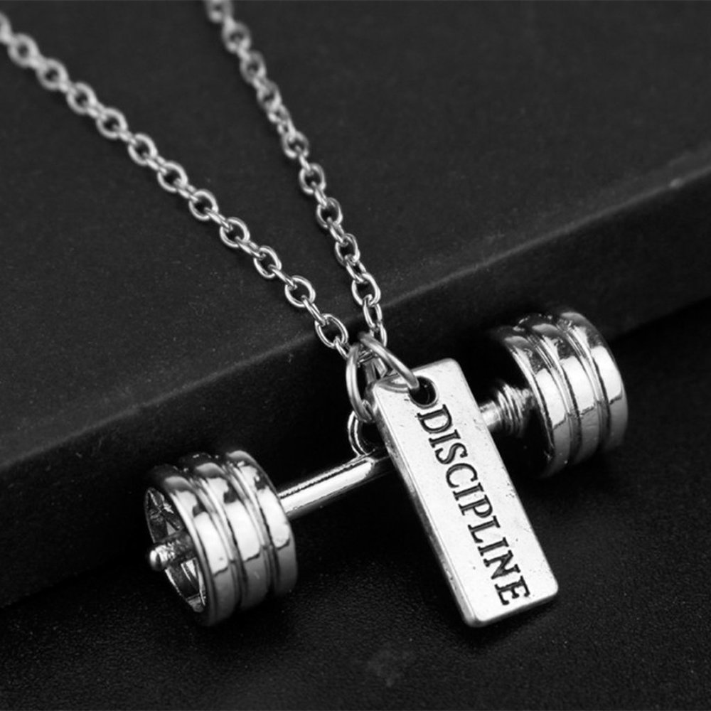Disciple Silver Dumbbell Fitness Pendant Necklace